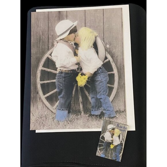Vintage Cowgirl Kiss Collector's Greeting Card 8.5" x 11" Leanin Tree + Magnet - Picture 1 of 14